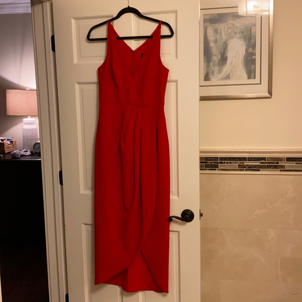 Aqua Red Midi Tulip Evening Formal cocktail Dress Sz 8